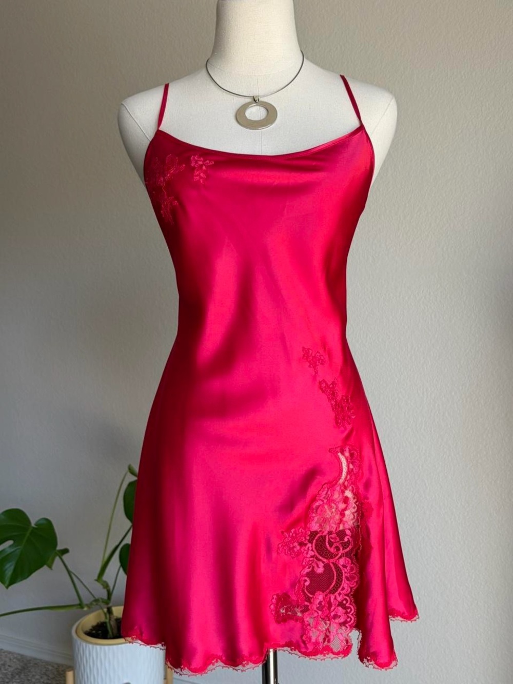 Victoria's Secret Fuchsia Satin Lace Slip